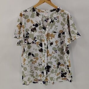 Like Love Boutique Floral Women's Top Large Green Tan Navy Pink